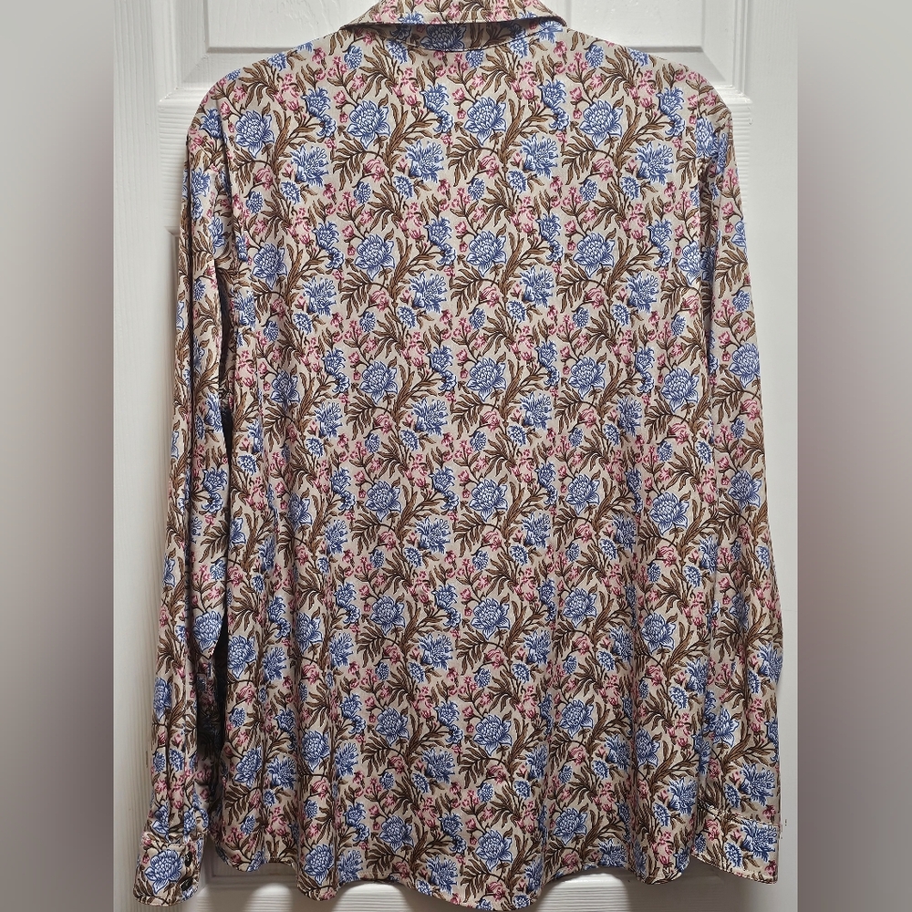 Ariat Women’s XL Beige Floral Western Shirt Blue & Pink Snap Button EUC - Picture 9 of 12